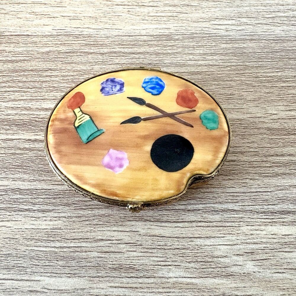 Paint Palette Limoges France Peint Main Porcelain Trinket Box 2.5" x 2"